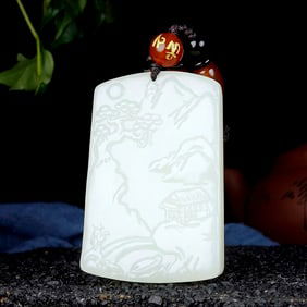 An Exquisite White Jade Landscape Pattern Pendant