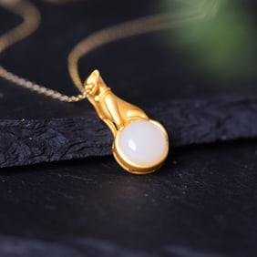 An Exquisite Sterling Silver-Gold Plated Inlaid White Jade Pendant