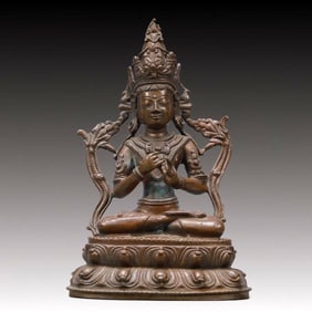 A Solemn Bronze Statue of Bodhisattva