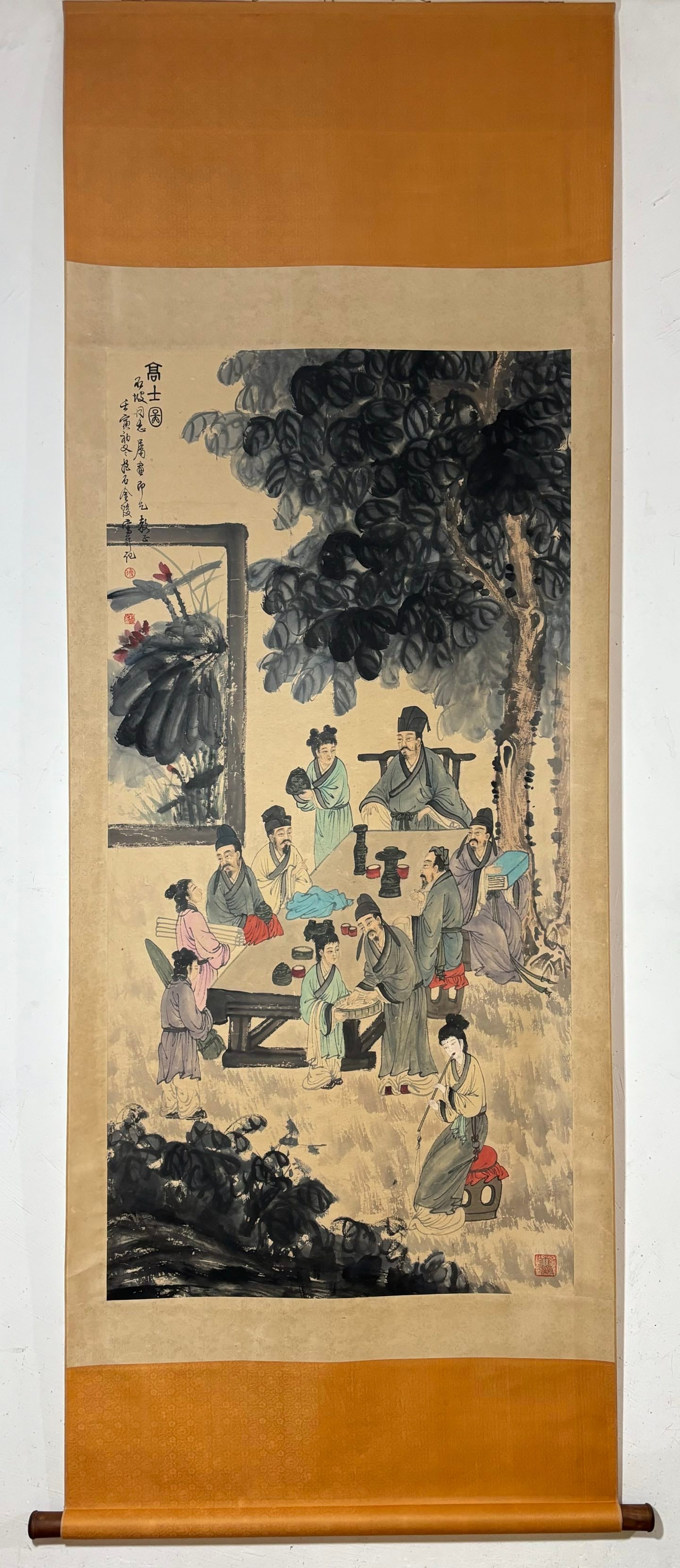A Chinese Vertical Scroll Ink Painting of Character and Story on Paper,Fu Baoshi: A Chinese Vertical Scroll Ink Painting of Character and Story on Paper,Fu Baoshi,Without frame Size:54.3inx26.8in 一幅中国水墨人物故