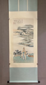 A Chinese Vertical Scroll Ink Painting of Landscape and Figure on Paper