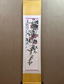 A Chinese Vertical Scroll Ink Painting of Flower and Fruit on Paper,Qi Baishi