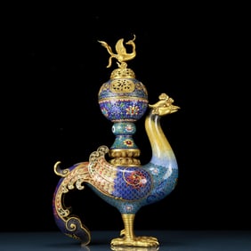 A rare cloisonné 'Lotus and phoenix' censer