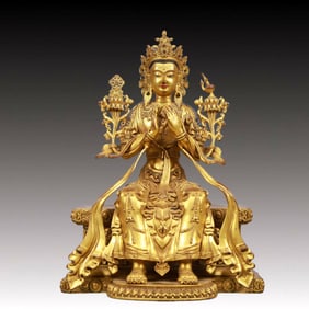 A Solemn Gilt Bronze Statue of Avalokitesvara