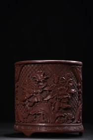 An Exquisite Carved Red Lacquer Flower Pattern Brush Pot