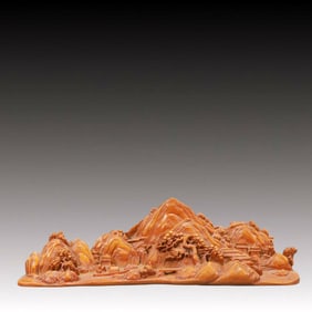An Exquisite Boxwood Landscape and Figure Ornament