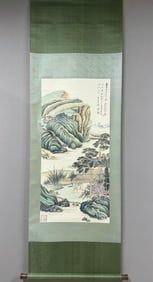 A Chinese Vertical Scroll Ink Painting of Landscape on Silk,Zhang Daqian