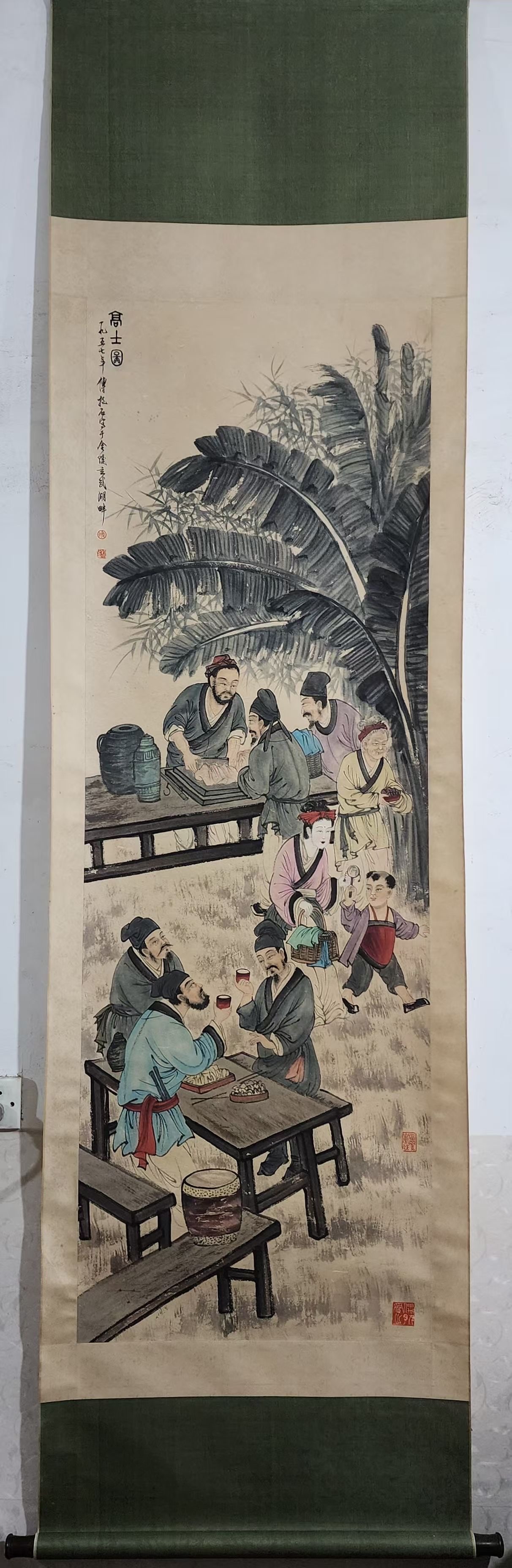 A Chinese Vertical Scroll Ink Painting of Character and Story on Paper,Fu Baoshi: A Chinese Vertical Scroll Ink Painting of Character and Story on Paper,Fu Baoshi,Without frame Size:69.7inx23.6in 一幅中国水墨人物故