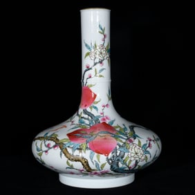 A Rare Famille-Rose Painted Gold Bats and Peach Pattern Vase