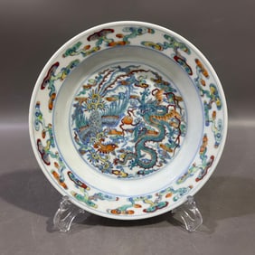 An Exquisite Doucai Auspicious Cloud,Dragon and Phoenix Pattern Plate