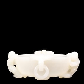 An Exquisite White Jade Figure Pattern Double-Ears Brush Washer