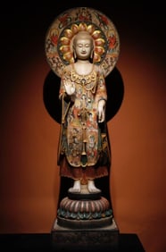 A Rare Marble Painted Color Statue of Sakyamuni