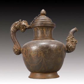 An Exquisite Bronze Flower Pattern Dragon's mouth Ewer