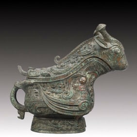 A Precious Bronze Auspicious Bird Pattern Ewer with Cover ,With Inscription