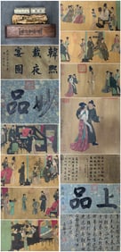 A Chinese Hand Scroll Ink Painting of Character and Story on Silk,Chou Ying