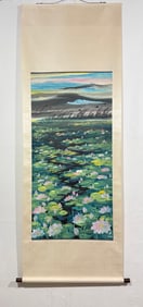 A Chinese Vertical Scroll Ink Painting of Lotus on Paper,Lin Fengmian