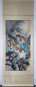 A Chinese Vertical Scroll Ink Painting of Tiger on Paper,Zhang Shanzi