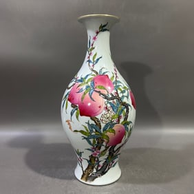A Rare Famille-Rose Painted Gold Bats and Peach Pattern Vase