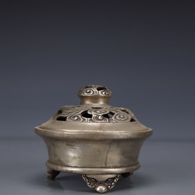 An Exquisite Silver-plated Bronze Tripod Censer