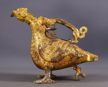 An Exquisite Gilt Bronze Bird-Shaped Cup,With Inscription