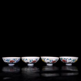 A Set of Fine Doucai Flower and Butterfly Pattern Cups
