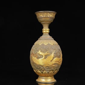 An Exquisite Gilt Silver Dragon and Phoenix Pattern Vase
