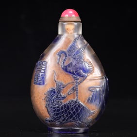 An Exquisite Glass Kylin and Crane Pattern Snuff Bottle