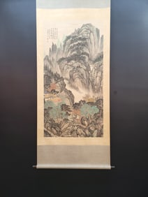A Chinese Vertical Scroll Ink Painting of Landscape on Paper,Qi Gong