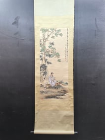 A Chinese Vertical Scroll Ink Painting of Landscape and Figure on Paper,Zhang Daqian