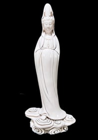 A Solemn Blance-De-Chine Statue of Avalokitesvara