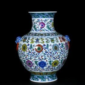 A Rare Doucai Flower Pattern Beast-Ears Vase