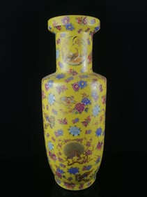 A Huge Yellow Glazed Flower and Bird Pattern Vase