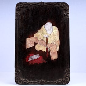 A Rare Zitanwood Inlaid Gems Statue of Arhat Pendant