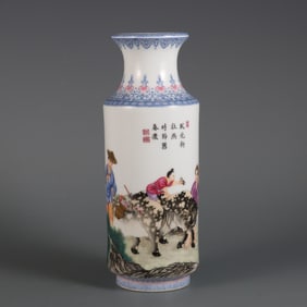 An Exquisite Enamel Blue and White Character and Story Pattern Vase,With Poem