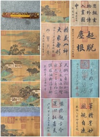A Chinese Hand Scroll Ink Painting of Landscape and Figure on Silk,Li Bai