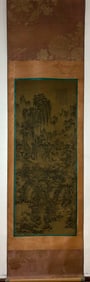 A Chinese Vertical Scroll Ink Painting of Landscape on Silk,Li Cheng