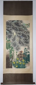 A Chinese Vertical Scroll Ink Painting of Flower and Bird on Paper,Chen Zhifo