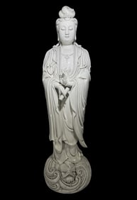 A Solemn Blance-De-Chine Statue of Avalokitesvara