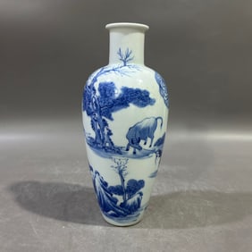 An Exquisite Blue and White Landscape and Figure Pattern Vase