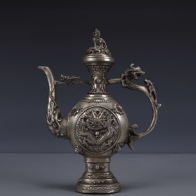 An Exquisite Silver-plated Bronze Dragon Pattern Ewer