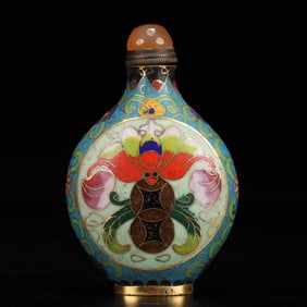 An Exquisite Cloisonne Flower and Bats Pattern Snuff Bottle