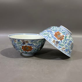 A Pair of Exquisite Doucai Lotus Pattern Bowls