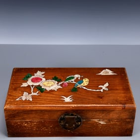An Exquisite Huanghuali wood Inlaid Gems Flower and Bird Pattern Box