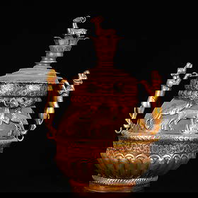 An Exquisite Gilt Silver Sheep Pattern Beast-Ears Cover Jar: An Exquisite Gilt Silver Sheep Pattern Beast-Ears Cover Jar,Qing Dynasty,China,Size:7.9inx6.3inx11in,Weight:2000g 银鎏金羊纹兽耳盖罐,中Þ