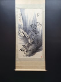A Chinese Vertical Scroll Ink Painting of Flower and Bird on Paper,Wang Xuetao