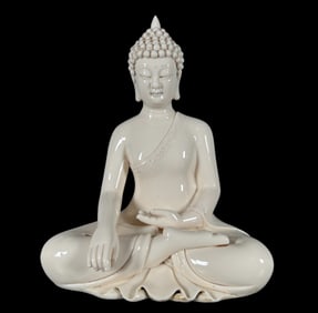 A Solemn Blance-De-Chine Statue of Sakyamuni
