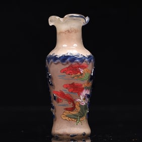 An Exquisite Glass Lotus and Fish Pattern Vase