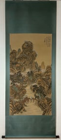 A Chinese Vertical Scroll Ink Painting of Landscape and Figure on Silk,Zhang Daqian