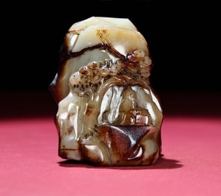 An Exquisite White Jade Landscape and Figure Pattern Rockery Ornament