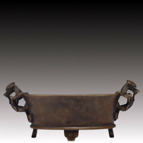 An Exquisite Bronze Chi-Dragon-Ears Four Legs Censer,Qing Dynasty, China,With